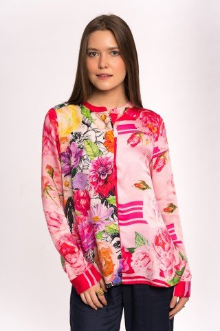 Bluza de matase roz cu imprimeu floral