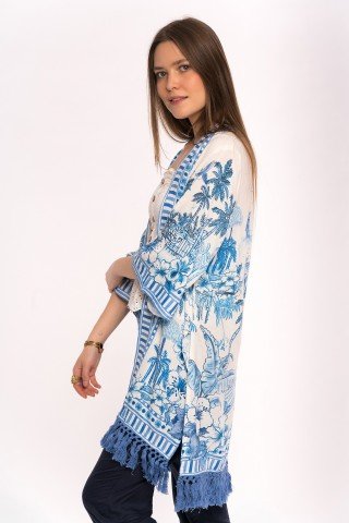Cradigan alb cu ciucuri Blue Hawaii