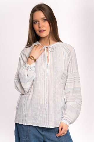 Bluza alba cu siret si dungi fine