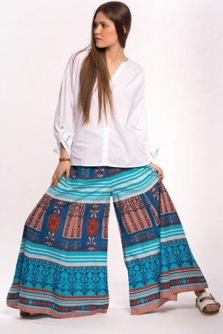 Fusta pantalon albastru cu rosu