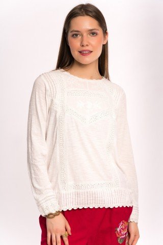 Bluza crem cu dantela si broderie Maya