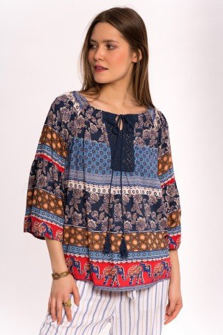 Bluza bleumarin cu elefanti si print multicolor