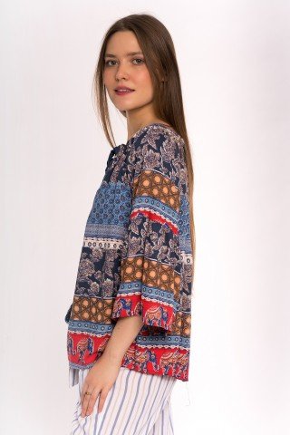 Bluza bleumarin cu elefanti si print multicolor