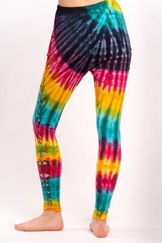 Pantaloni leggings tye-dye curcubeu cu decupaje laterale