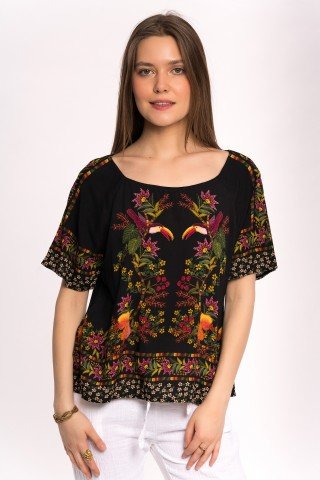 Bluza neagra cu imprimata Wild Tucan