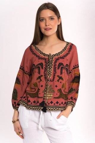 Bluza caramizie cu print Wild Sahara