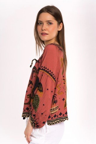 Bluza caramizie cu print Wild Sahara