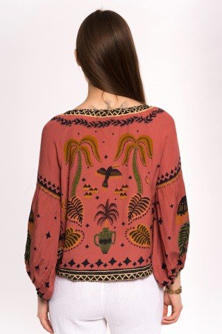 Bluza caramizie cu print Wild Sahara