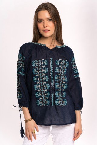 Bluza tip ie bleumarin cu broderie Anabelle