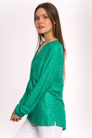 Bluza verde cu buline cu nasturi