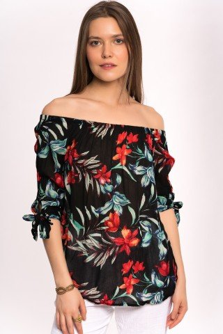 Bluza neagra cu imprimeu floral Lily