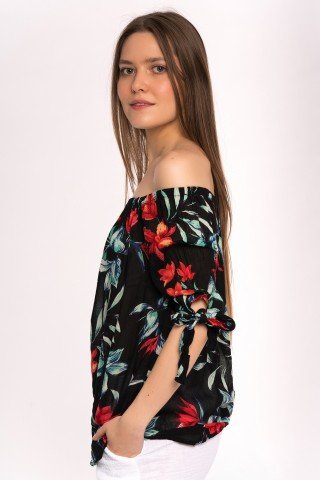 Bluza neagra cu imprimeu floral Lily