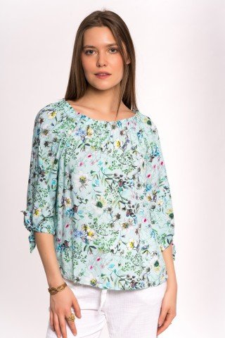 Bluza verde pal cu imprimeu floral multicolor