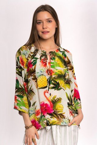 Bluza din matase verde Flamingo