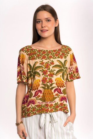 Bluza beige cu print Jungle