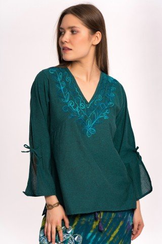 Bluza verde inchis cu anchior si broderie