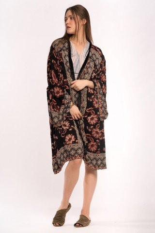 Cardigan negru cu print maro beige