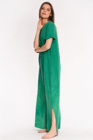 Rochie maxi verde cu slituri laterale si nasturi