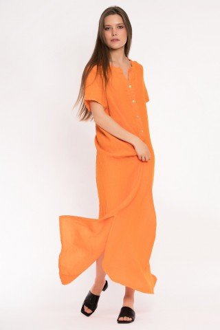 Rochie portocalie maxi cu slituri laterale si nasturi