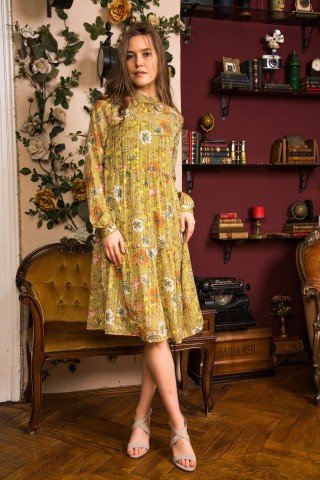 Rochie verde kaki Spring Flowers