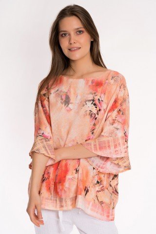 Bluza peach cu imprimeu floral