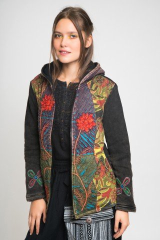 Jacheta neagra cu fleece Hippy Style