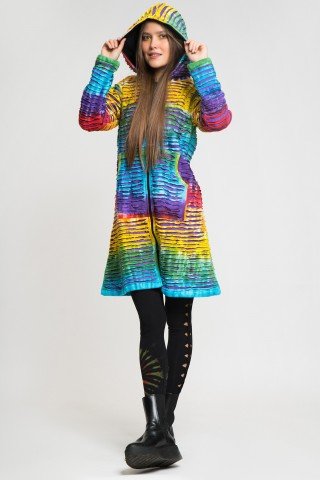 Jacheta lunga Rainbow cu dublura polar si imprimeu tye-dye curcubeu