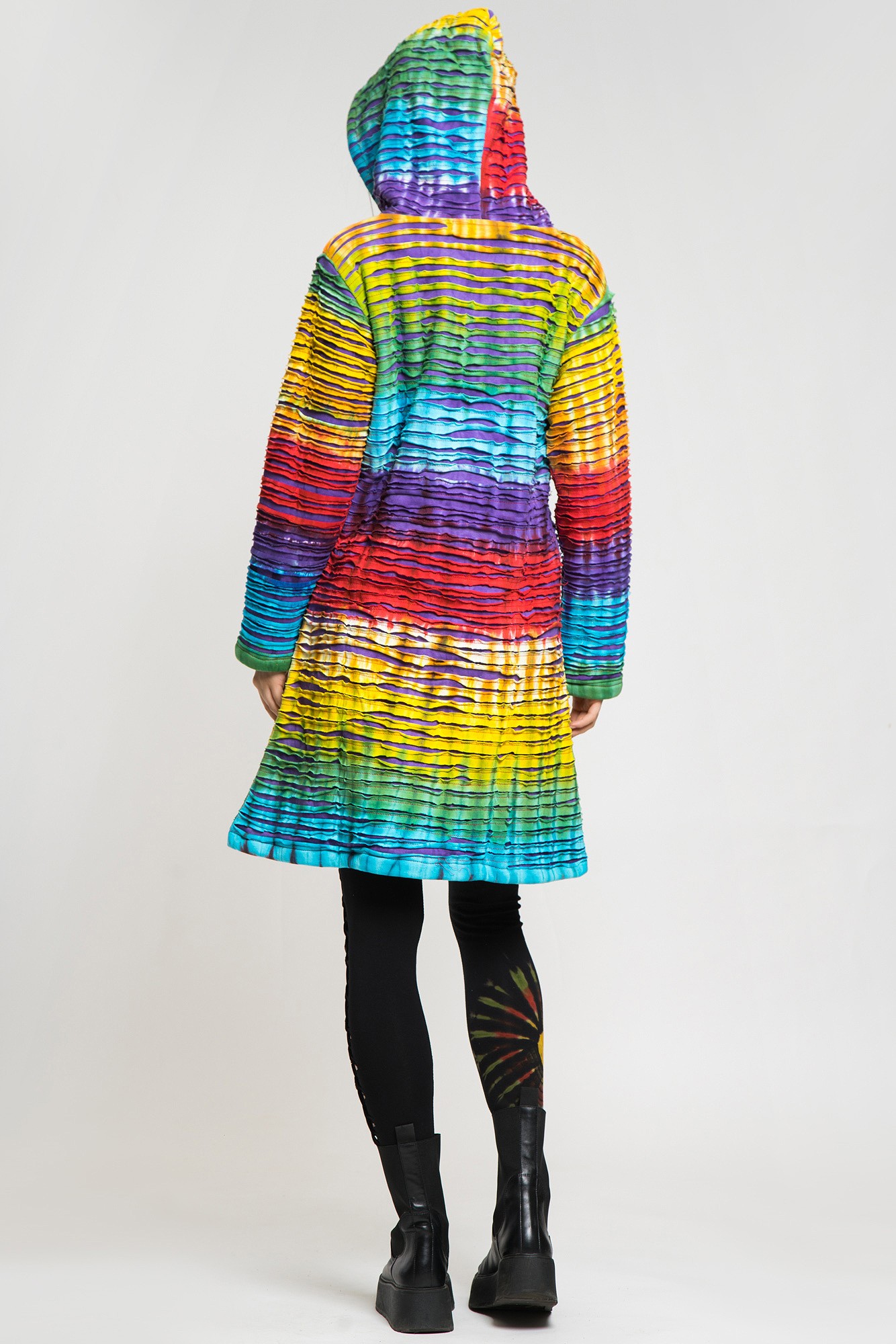 Jacheta lunga Rainbow cu dublura polar si imprimeu tye-dye curcubeu