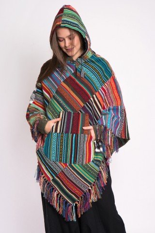 Poncho unisex petice multicolore din tesatura bumbac