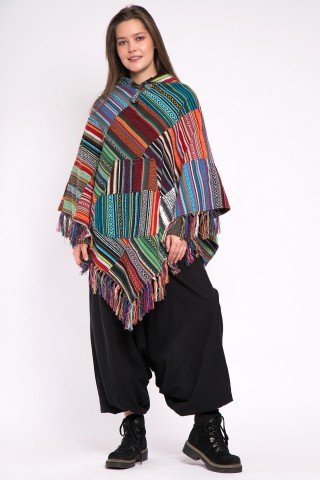 Poncho unisex petice multicolore din tesatura bumbac