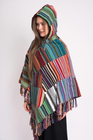 Poncho unisex petice multicolore din tesatura bumbac