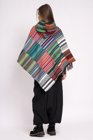 Poncho unisex petice multicolore din tesatura bumbac