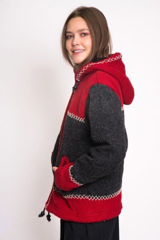 Jacheta unisex  din lana cu polar rosu gri