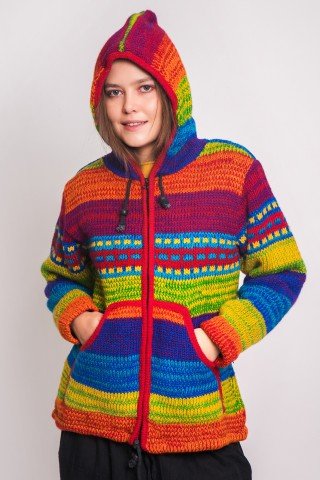 Jacheta unisex din lana cu polar Big Rainbow