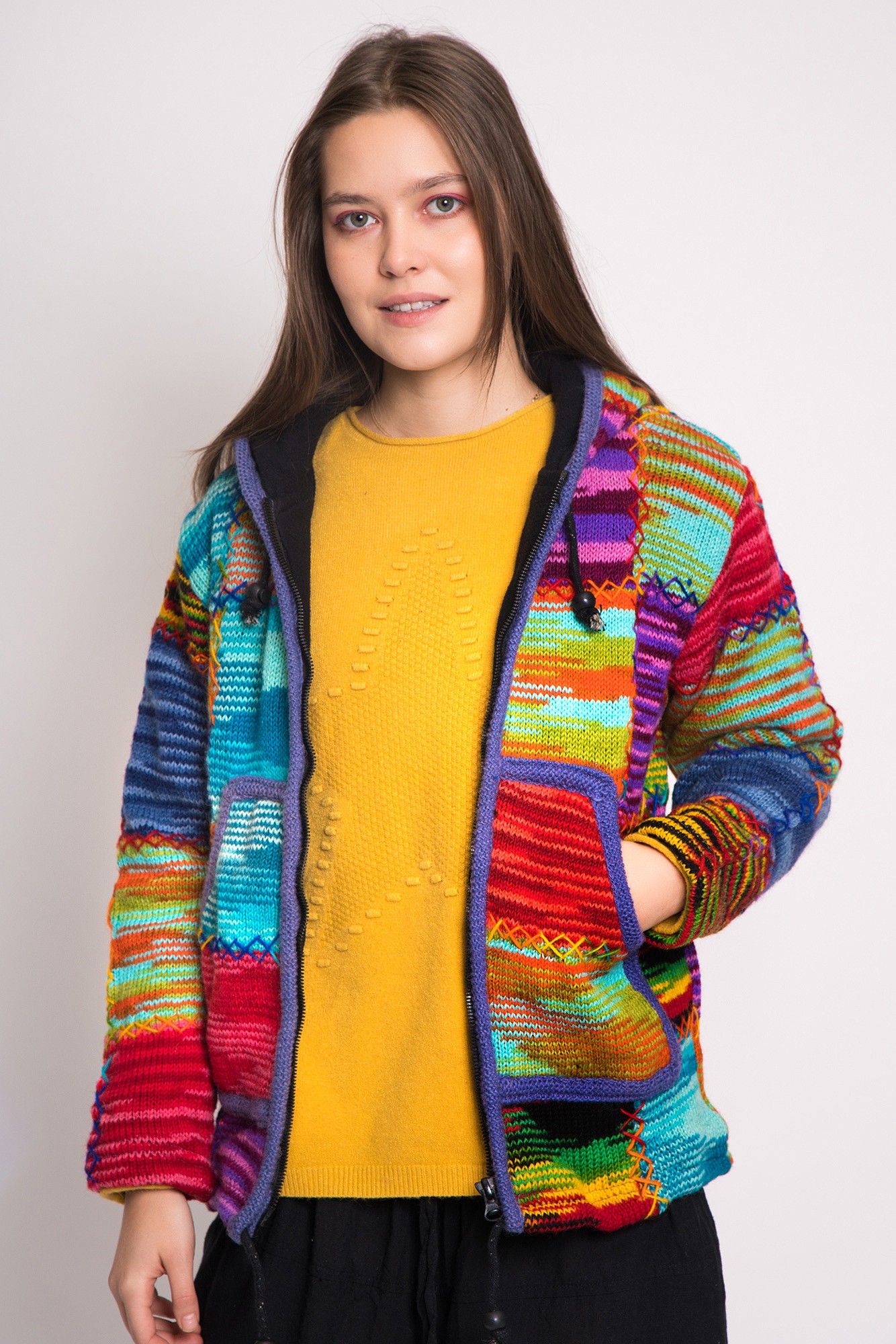 Jacheta din lana cu polar multicolora Winter
