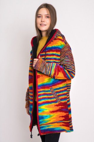 Jacheta lunga din lana cu polar Rainbow