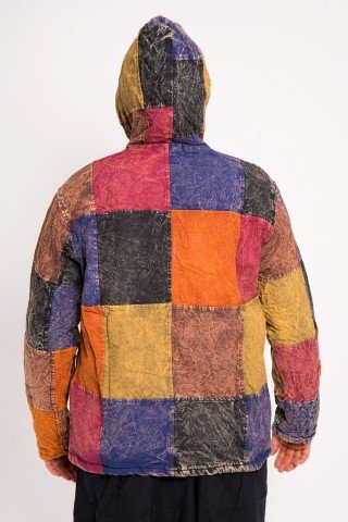 Jacheta cu patrate multicolore cu fermoar si polar