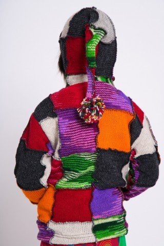 Jacheta de lana cu gluga Elf patrate colorate
