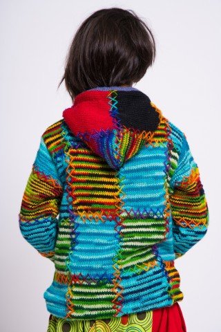 Jacheta lana multicolora cu polar si gluga