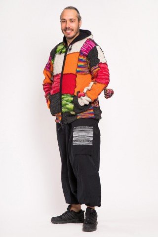 Jacheta lana multicolora cu polar si gluga Elf
