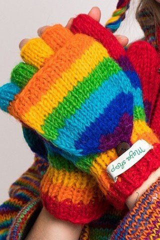 Manusi lana cu degete si dublura polar Rainbow