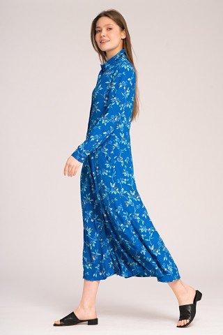 Rochie albastra cu print floral tip camasa