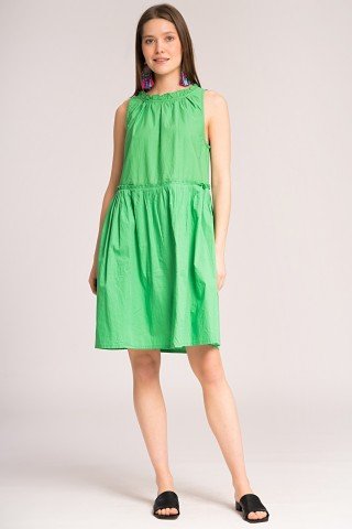 Rochie verde din bumbac cu talie elastica