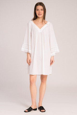 Rochie alba din panza de bumbac cu dantela
