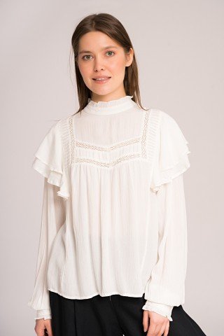 Bluza alba retro cu volane