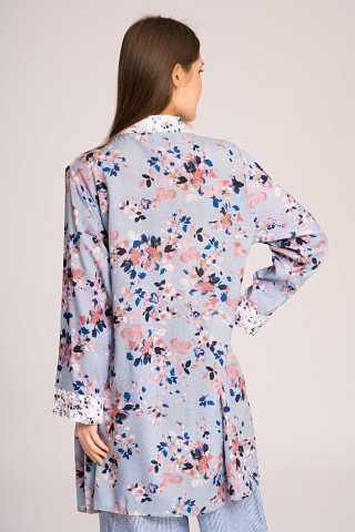 Kimono gri cu flori multicolore