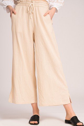 Pantaloni crem 3/4 din in cu siret