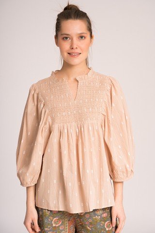 Bluza beige cu broderie si platca elastica