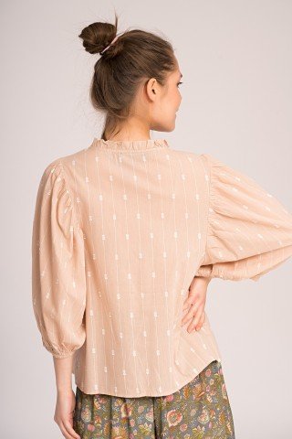 Bluza beige cu broderie si platca elastica