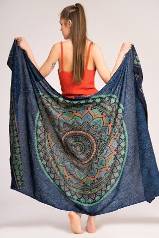 Sarong bleumarin cu floare de lotus verde